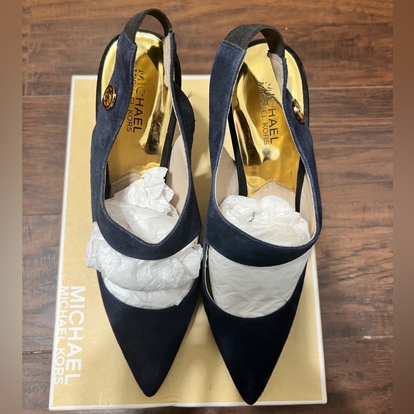 Michael Kors Navy Blue Suede Heels - Picture 2 of 4